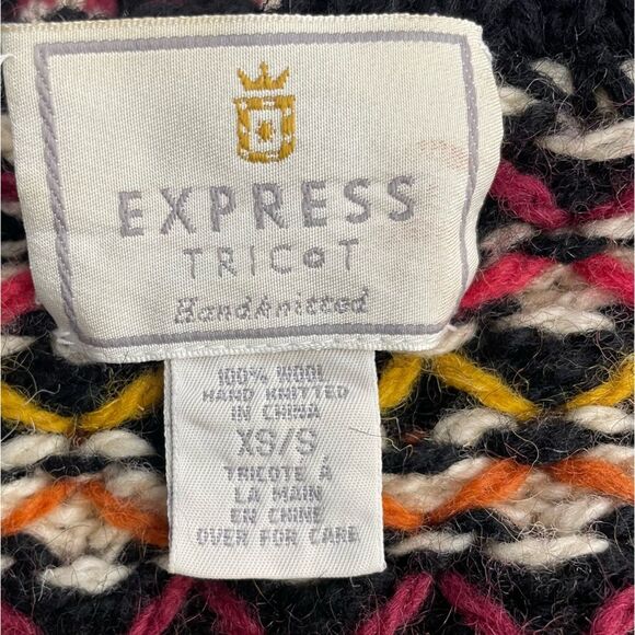 Express Vintage Tricot Chunky 3-D Hand Knit Wool Cardigan Sweater Size Small 90s - Picture 13 of 13
